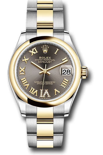 Rolex Steel and Yellow Gold Datejust 31 Watch - Domed Bezel - Dark Grey Diamond Roman Six Dial - Oyster Bracelet - 278243