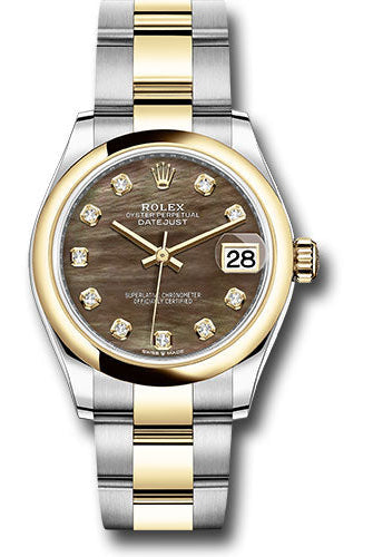 Rolex Steel and Yellow Gold Datejust 31 Watch - Domed Bezel - Dark Mother-of-Pearl Diamond Dial - Oyster Bracelet - 278243