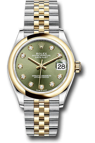 Rolex Steel and Yellow Gold Datejust 31 Watch - Domed Bezel - Olive Green Diamond Dial - Jubilee Bracelet - 278243 ogdj