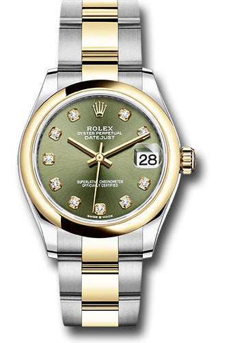 Rolex Steel and Yellow Gold Datejust 31 Watch - Domed Bezel - Olive Green Diamond Dial - Oyster Bracelet - 278243 ogdo