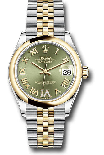 Rolex Steel and Yellow Gold Datejust 31 Watch - Domed Bezel - Olive Green Diamond Roman Six Dial - Jubilee Bracelet - 278243