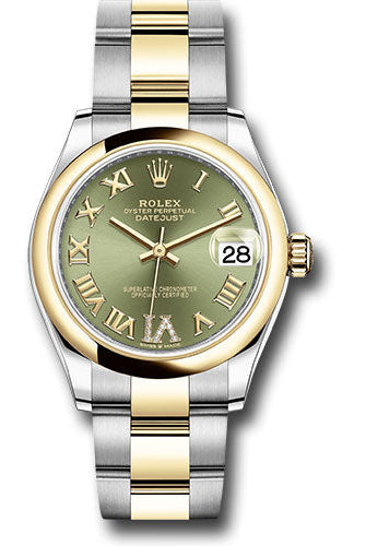 Rolex Steel and Yellow Gold Datejust 31 Watch - Domed Bezel - Olive Green Diamond Roman Six Dial - Oyster Bracelet - 278243