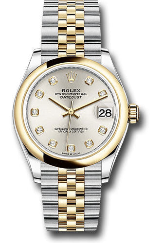 Rolex Steel and Yellow Gold Datejust 31 Watch - Domed Bezel - Silver Diamond Dial - Jubilee Bracelet - 278243 sdj