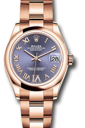 Rolex Everose Gold Datejust 31 Watch - Domed Bezel - Aubergine Diamond Six Dial - Oyster Bracelet - 278245 aubdr6o
