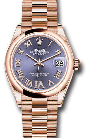 Rolex Everose Gold Datejust 31 Watch - Domed Bezel - Aubergine Diamond Six Dial - President Bracelet - 278245 aubdr6p