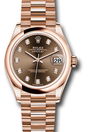 Rolex Everose Gold Datejust 31 Watch - Domed Bezel - Chocolate Diamond Dial - President Bracelet - 278245 chodp