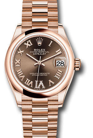 Rolex Everose Gold Datejust 31 Watch - Domed Bezel - Chocolate Diamond Six Dial - President Bracelet - 278245 chodr6p
