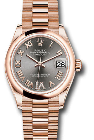 Rolex Everose Gold Datejust 31 Watch - Domed Bezel - Rhodium Diamond Six Dial - President Bracelet - 278245 dkrhdr6p