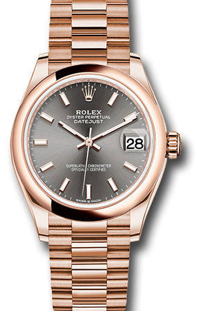 Rolex Everose Gold Datejust 31 Watch - Domed Bezel - Rhodium Index Dial - President Bracelet - 278245 dkrhip