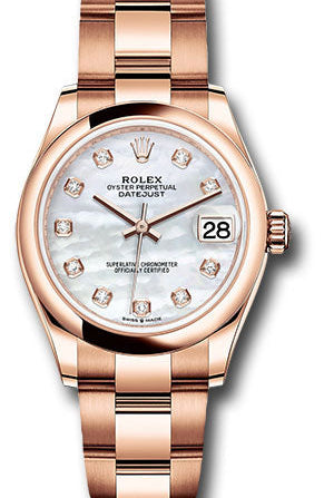 Rolex Everose Gold Datejust 31 Watch - Domed Bezel - Silver Diamond Dial - Oyster Bracelet - 278245 mdo