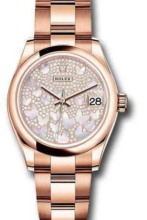 Rolex Everose Gold Datejust 31 Watch - Domed Bezel - Diamond Paved Butterfly Dial - Oyster Bracelet - 278245 pmopbo