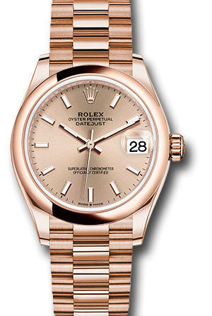 Rolex Everose Gold Datejust 31 Watch - Domed Bezel - RosŽ Index Dial - President Bracelet - 278245 rsip