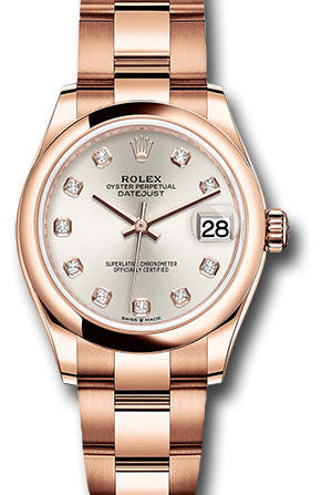 Rolex Everose Gold Datejust 31 Watch - Domed Bezel - Silver Diamond Dial - Oyster Bracelet - 278245 sdo