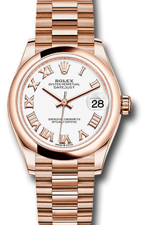 Rolex Everose Gold Datejust 31 Watch - Domed Bezel - White Roman Dial - President Bracelet - 278245 wrp