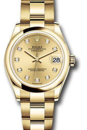 Rolex Yellow Gold Datejust 31 Watch - Domed Bezel - Champagne Diamond Dial - Oyster Bracelet - 278248 chdo