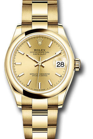 Rolex Yellow Gold Datejust 31 Watch - Domed Bezel - Champagne Index Dial - Oyster Bracelet - 278248 chio