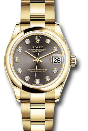 Rolex Yellow Gold Datejust 31 Watch - Domed Bezel - Dark Grey Diamond Dial - Oyster Bracelet - 278248 dkgdo