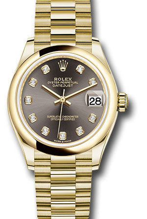 Rolex Yellow Gold Datejust 31 Watch - Domed Bezel - Dark Grey Diamond Dial - President Bracelet - 278248 dkgdp