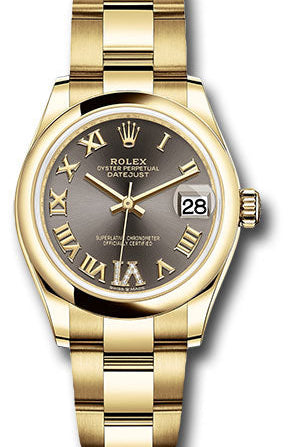 Rolex Yellow Gold Datejust 31 Watch - Domed Bezel - Dark Grey Diamond Six Dial - Oyster Bracelet - 278248 dkgdr6o