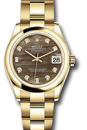 Rolex Yellow Gold Datejust 31 Watch - Domed Bezel - Dark Mother-of-Pearl Diamond Dial - Oyster Bracelet - 278248 dkmdo
