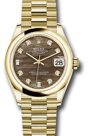 Rolex Yellow Gold Datejust 31 Watch - Domed Bezel - Dark Mother-of-Pearl Diamond Dial - President Bracelet - 278248 dkmdp