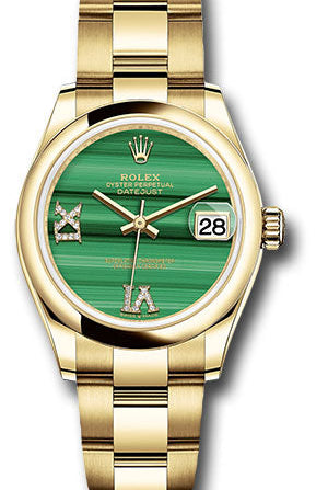 Rolex Yellow Gold Datejust 31 Watch - Domed Bezel - Malachite Diamond Six and Nine Dial - Oyster Bracelet - 278248 madr69o