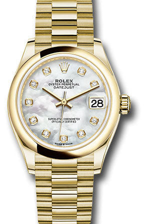Rolex Yellow Gold Datejust 31 Watch - Domed Bezel - Mother-of-Pearl Diamond Dial - President Bracelet - 278248 mdp