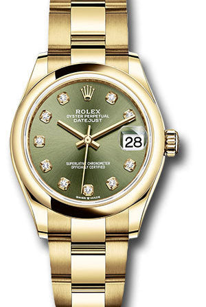 Rolex Yellow Gold Datejust 31 Watch - Domed Bezel - Olive Green Diamond Dial - Oyster Bracelet - 278248 ogdo