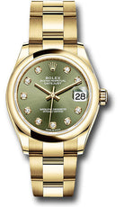 Rolex Yellow Gold Datejust 31 Watch - Domed Bezel - Olive Green Diamond Dial - Oyster Bracelet - 278248 ogdo