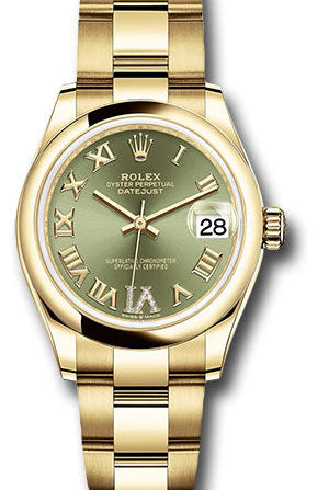 Rolex Yellow Gold Datejust 31 Watch - Domed Bezel - Olive Green Diamond Six Dial - Oyster Bracelet - 278248 ogdr6o