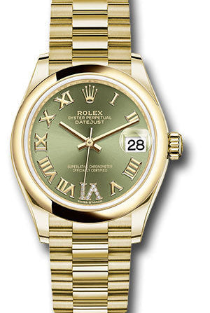 Rolex Yellow Gold Datejust 31 Watch - Domed Bezel - Olive Green Diamond Six Dial - President Bracelet - 278248 ogdr6p