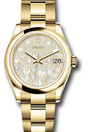 Rolex Yellow Gold Datejust 31 Watch - Domed Bezel - Paved Mother-of-Pearl Butterfly Dial - Oyster Bracelet - 278248 pmopbo