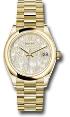 Rolex Yellow Gold Datejust 31 Watch - Domed Bezel - Paved Mother-of-Pearl Butterfly Dial - President Bracelet - 278248 pmopbp
