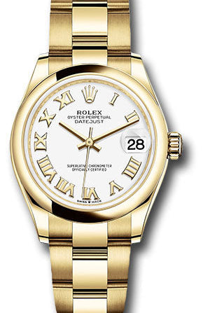 Rolex Yellow Gold Datejust 31 Watch - Domed Bezel - White Roman Dial - Oyster Bracelet - 278248 wro