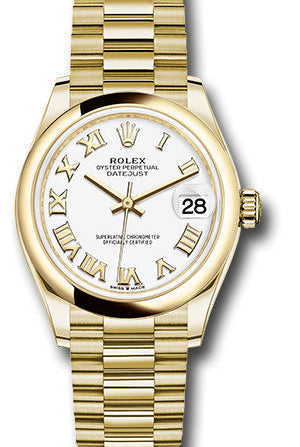 Rolex Yellow Gold Datejust 31 Watch - Domed Bezel - White Roman Dial - President Bracelet - 278248 wrp