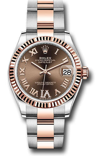 Rolex Steel and Everose Gold Datejust 31 Watch - Fluted Bezel - Dark Rhodium Diamond Roman VI Dial - Oyster Bracelet - 278271 chodr6o