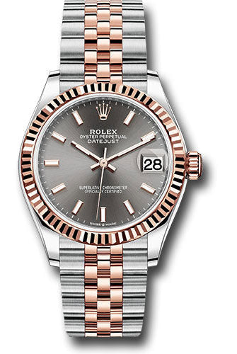 Rolex Steel and Everose Gold Datejust 31 Watch - Fluted Bezel - Dark Rhodium Index Dial - Jubilee Bracelet - 278271 dkrhij