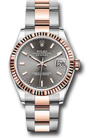 Rolex Steel and Everose Gold Datejust 31 Watch - Fluted Bezel - Dark Rhodium Index Dial - Oyster Bracelet - 278271 dkrhio