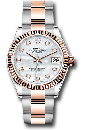 Rolex Steel and Everose Gold Datejust 31 Watch - Fluted Bezel - Silver Diamond Dial - Oyster Bracelet - 278271 mdo