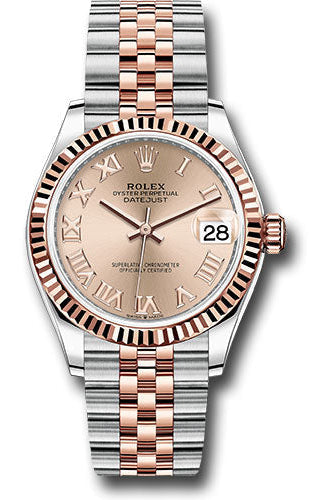 Rolex Steel and Everose Gold Datejust 31 Watch - Fluted Bezel - Dark Rhodium Index Dial - Jubilee Bracelet - 278271 rorj