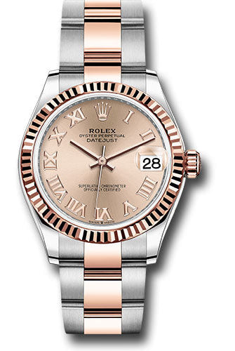 Rolex Steel and Everose Gold Datejust 31 Watch - Fluted Bezel - Dark Rhodium Index Dial - Oyster Bracelet - 278271 roro