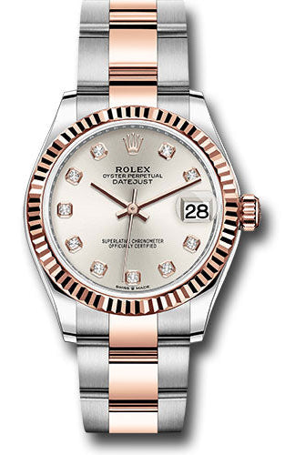 Rolex Steel and Everose Gold Datejust 31 Watch - Fluted Bezel - RosŽ Diamond Dial - Oyster Bracelet - 278271 sdo