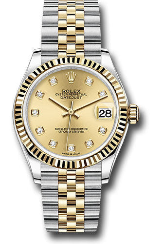 Rolex Steel and Yellow Gold Datejust 31 Watch - Fluted Bezel - Champagne Diamond Dial - Jubilee Bracelet - 278273 chdj