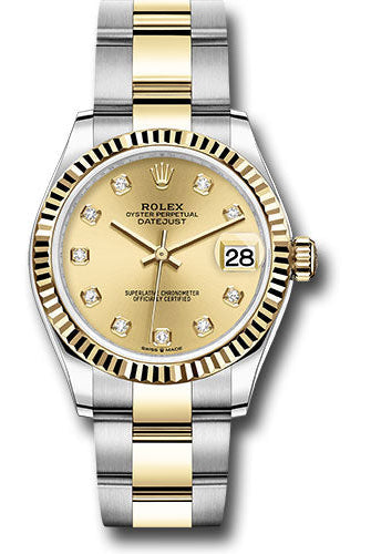 Rolex Steel and Yellow Gold Datejust 31 Watch - Fluted Bezel - Champagne Diamond Dial - Oyster Bracelet - 278273 chdo