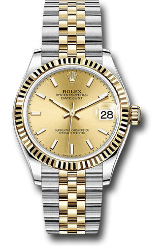 Rolex Steel and Yellow Gold Datejust 31 Watch - Fluted Bezel - Champagne Index Dial - Jubilee Bracelet - 278273 chij