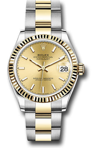 Rolex Steel and Yellow Gold Datejust 31 Watch - Fluted Bezel - Champagne Index Dial - Oyster Bracelet - 278273 chio