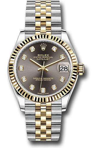 Rolex Steel and Yellow Gold Datejust 31 Watch - Fluted Bezel - Dark Grey Diamond Dial - Jubilee Bracelet - 278273 dkgdj