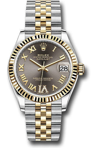 Rolex Steel and Yellow Gold Datejust 31 Watch - Fluted Bezel - Dark Grey Diamond Roman Six Dial - Jubilee Bracelet - 278273