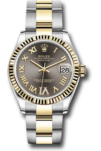 Rolex Steel and Yellow Gold Datejust 31 Watch - Fluted Bezel - Dark Grey Diamond Roman Six Dial - Oyster Bracelet - 278273