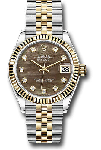 Rolex Steel and Yellow Gold Datejust 31 Watch - Fluted Bezel - Dark Mother-of-Pearl Diamond Dial - Jubilee Bracelet - 278273